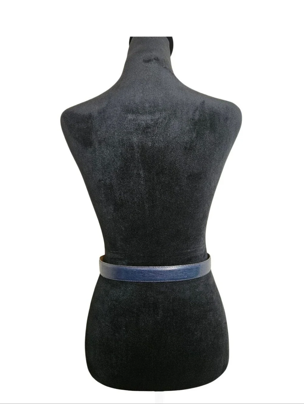 Vintage Speyer Navy Blue Leather Lizard Geometric/Gold  Buckle Statement Belt S